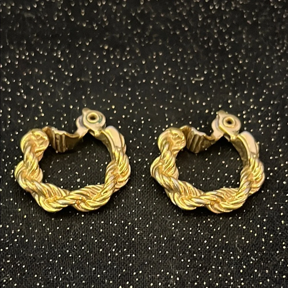 Gold Tone Twist Hoop Earrings - Picture 1 of 3